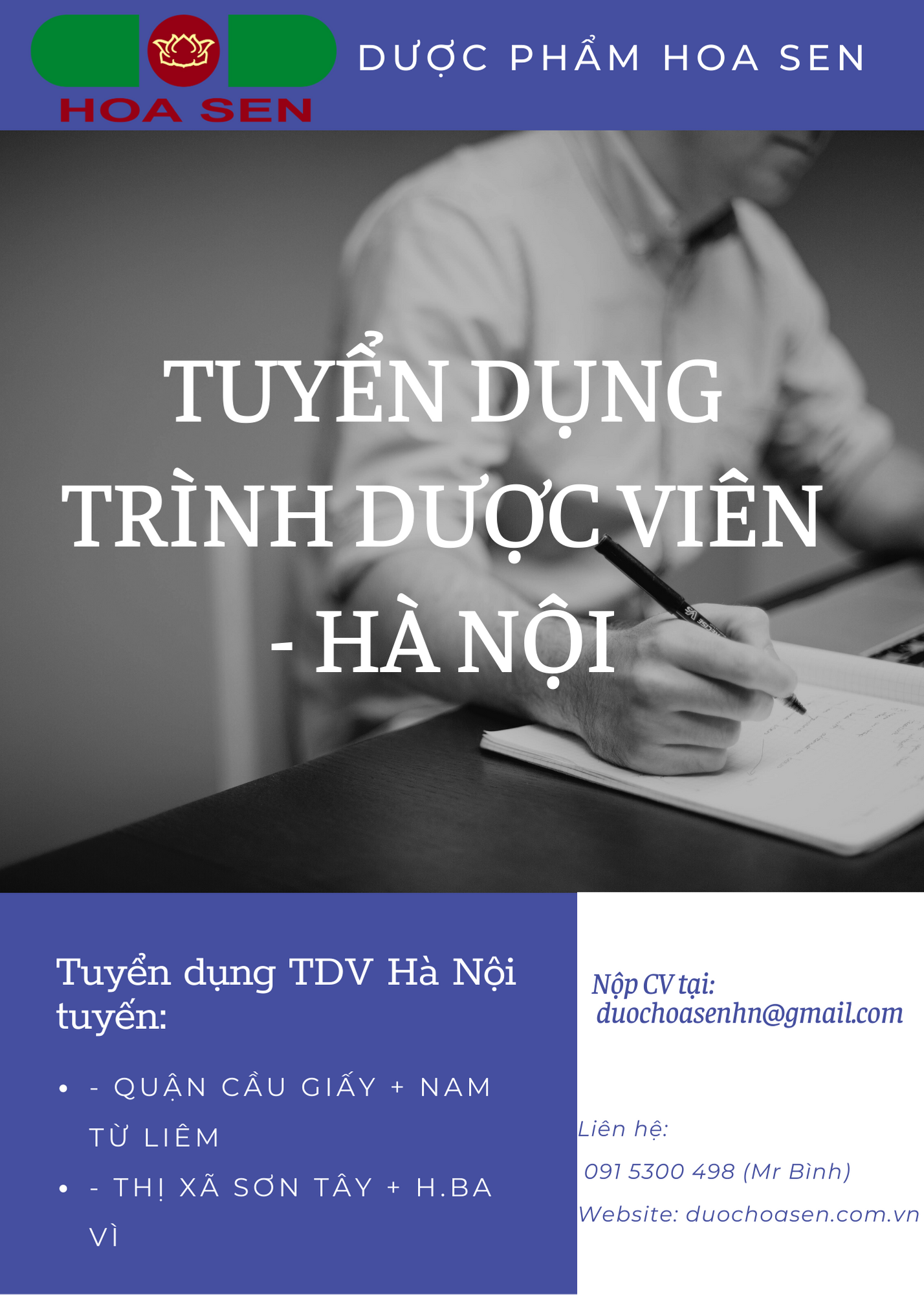 [Cầu Giấy, Sơn Tây, Ba Vì] Tuyển dụng TDV tại Hà Nội